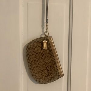 Coach Wristlet Khaki Logo Print with Gold Accents